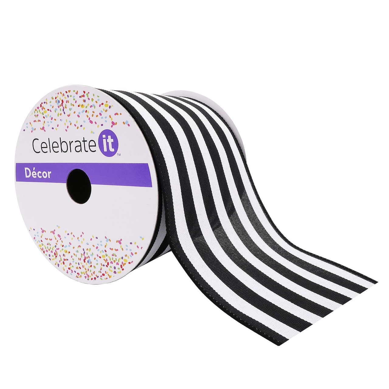 4 Faux Linen Wired Black & White Stripe Ribbon by Celebrate It™